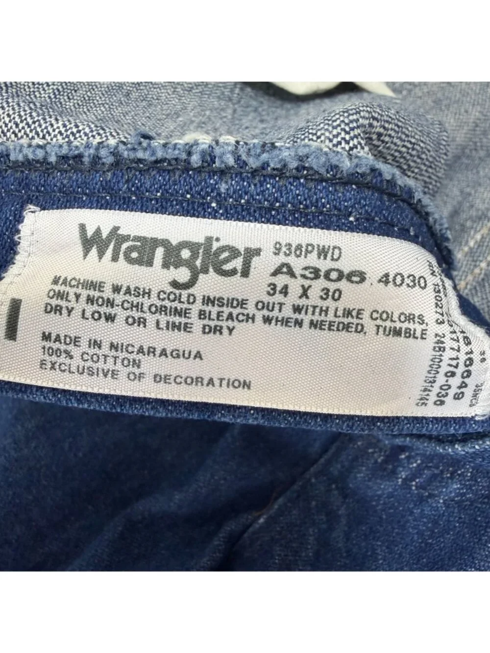Wrangler Jeans Mens 34X30 Cowboy Cut Slim Fit Straight Western Workwear 936PWD